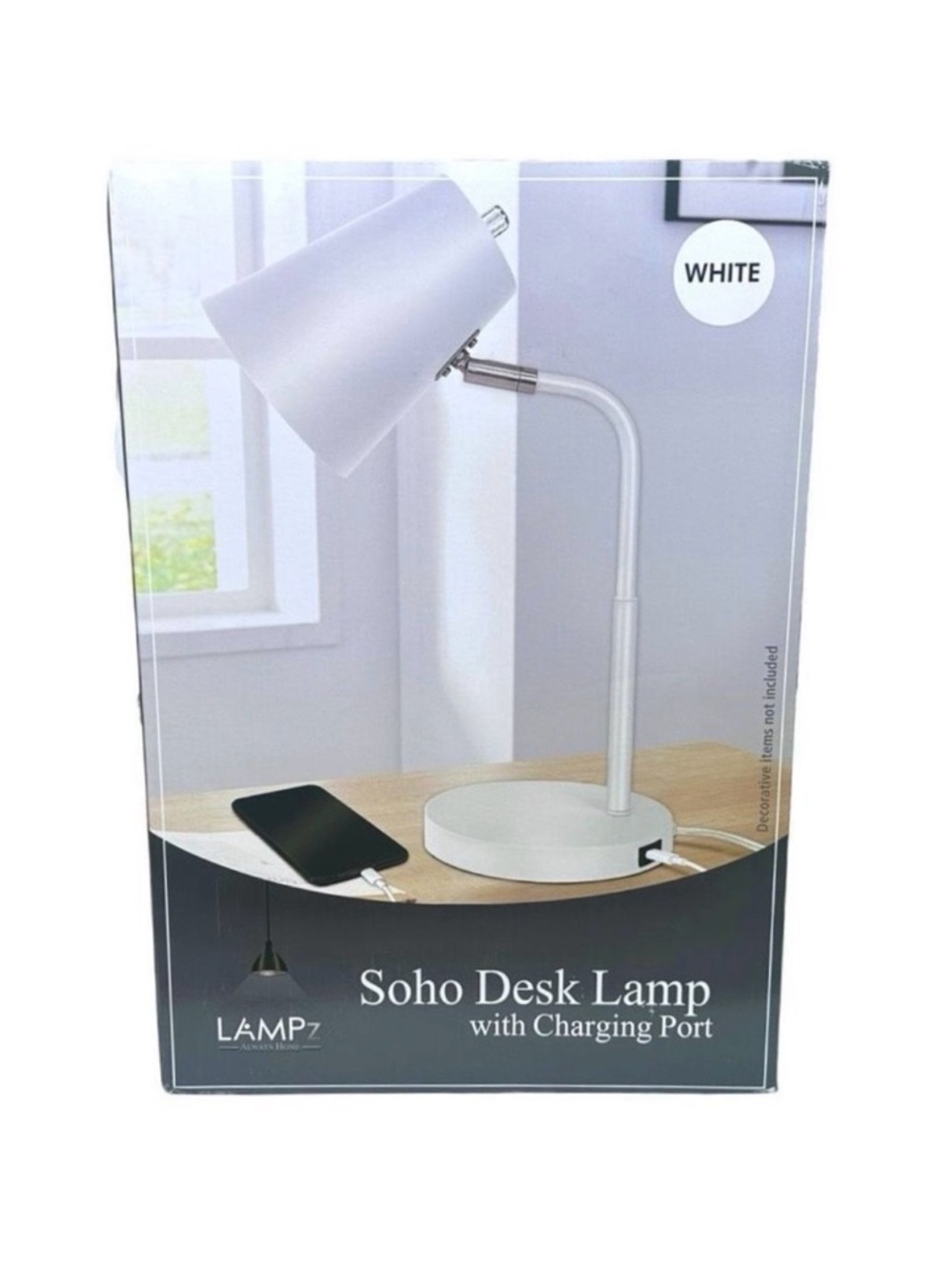 LAMPz SoHo Desk Lamp with Charging Port - White - 16.7” x 6”